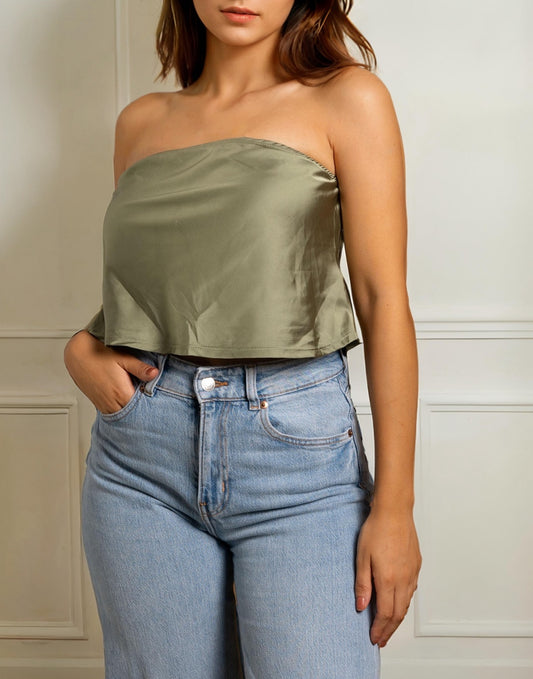 Front view of Satin Tube Top.