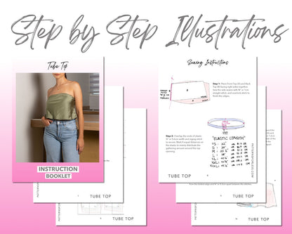 Satin Tube Top sewing pattern step by step illustrations.