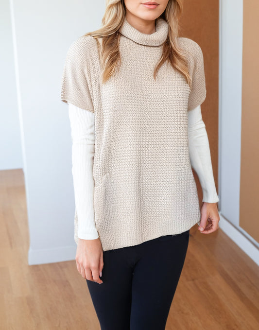 Front view of Turtleneck Pocket Sweater Dress.