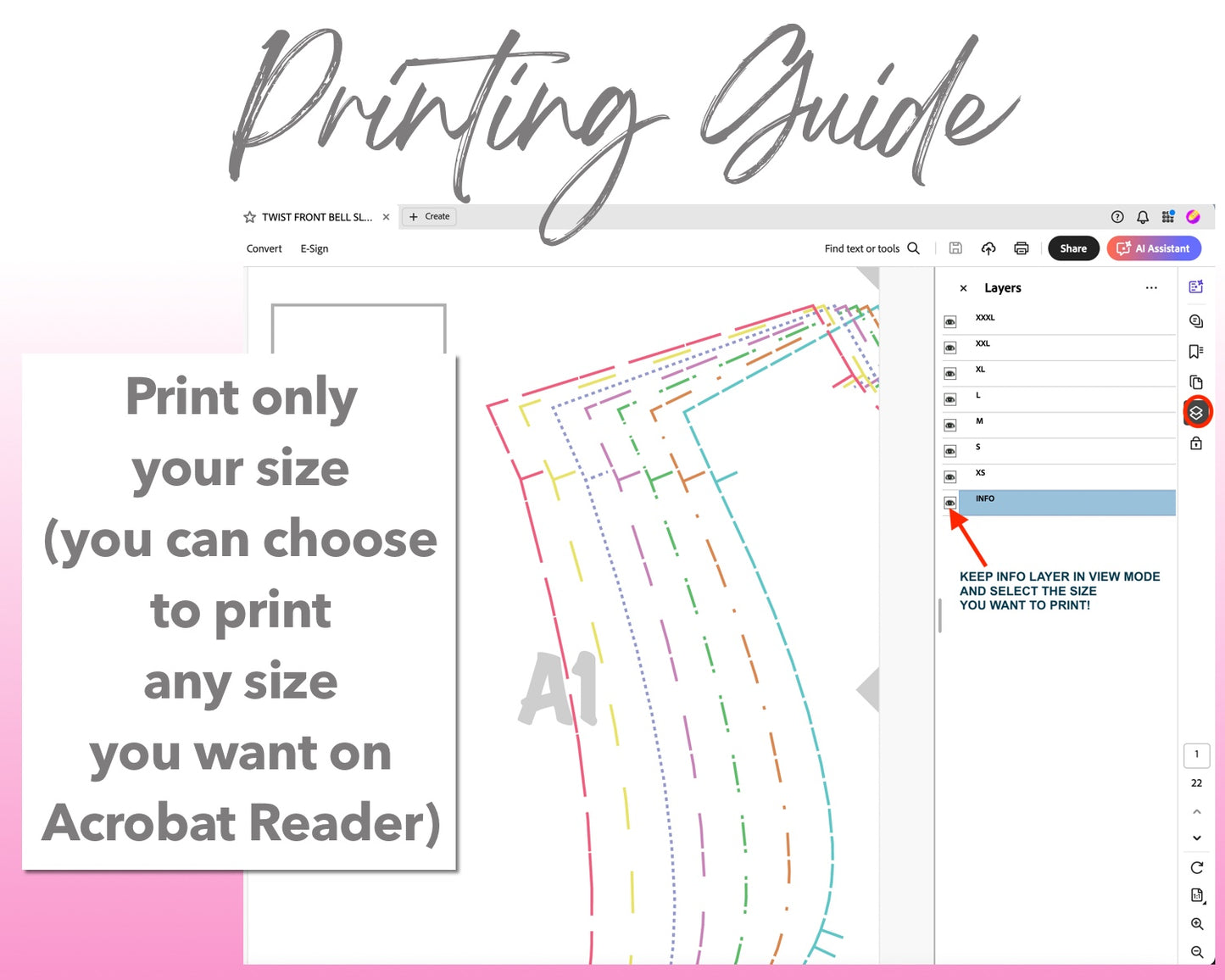 Twist Front Bell Sleeve Crop Top sewing pattern printing guide.