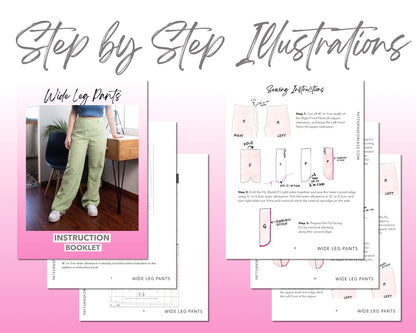 Wide Leg Pants sewing pattern step by step illustrations.