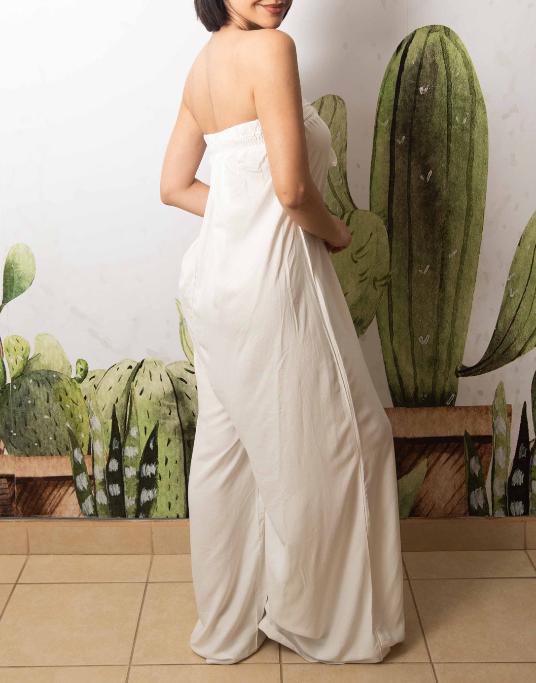 Back view of Wide Leg Tube Jumpsuit.