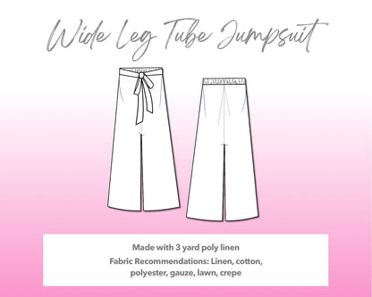 Illustration and detailed description for Wide Leg Tube Jumpsuit sewing pattern.