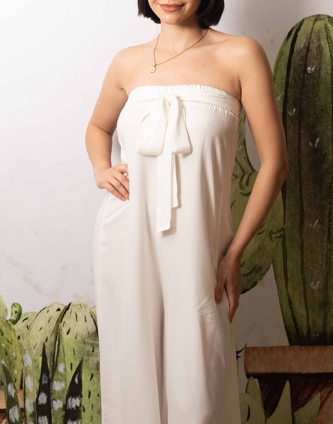 Closeup of Wide Leg Tube Jumpsuit.