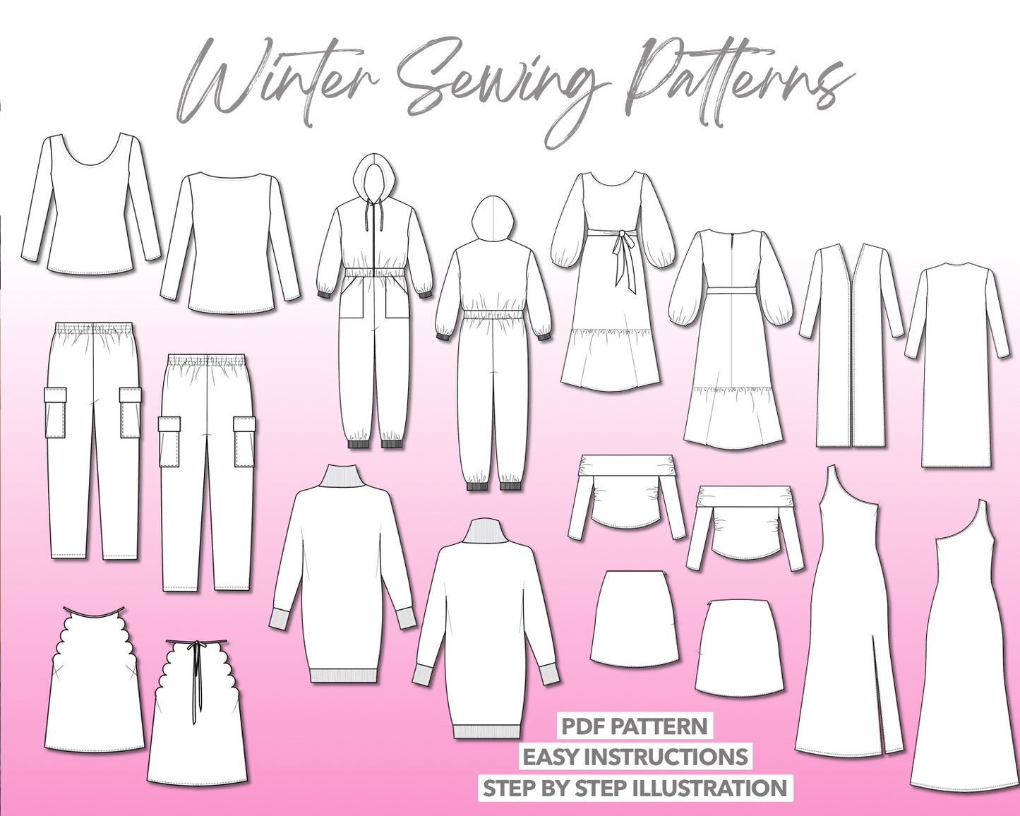 Winter sewing pattern pdf with easy instructions and step by step illustrations.