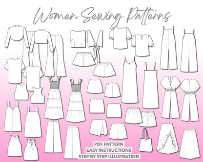 Women sewing pattern pdf with easy instructions and step by step illustrations.