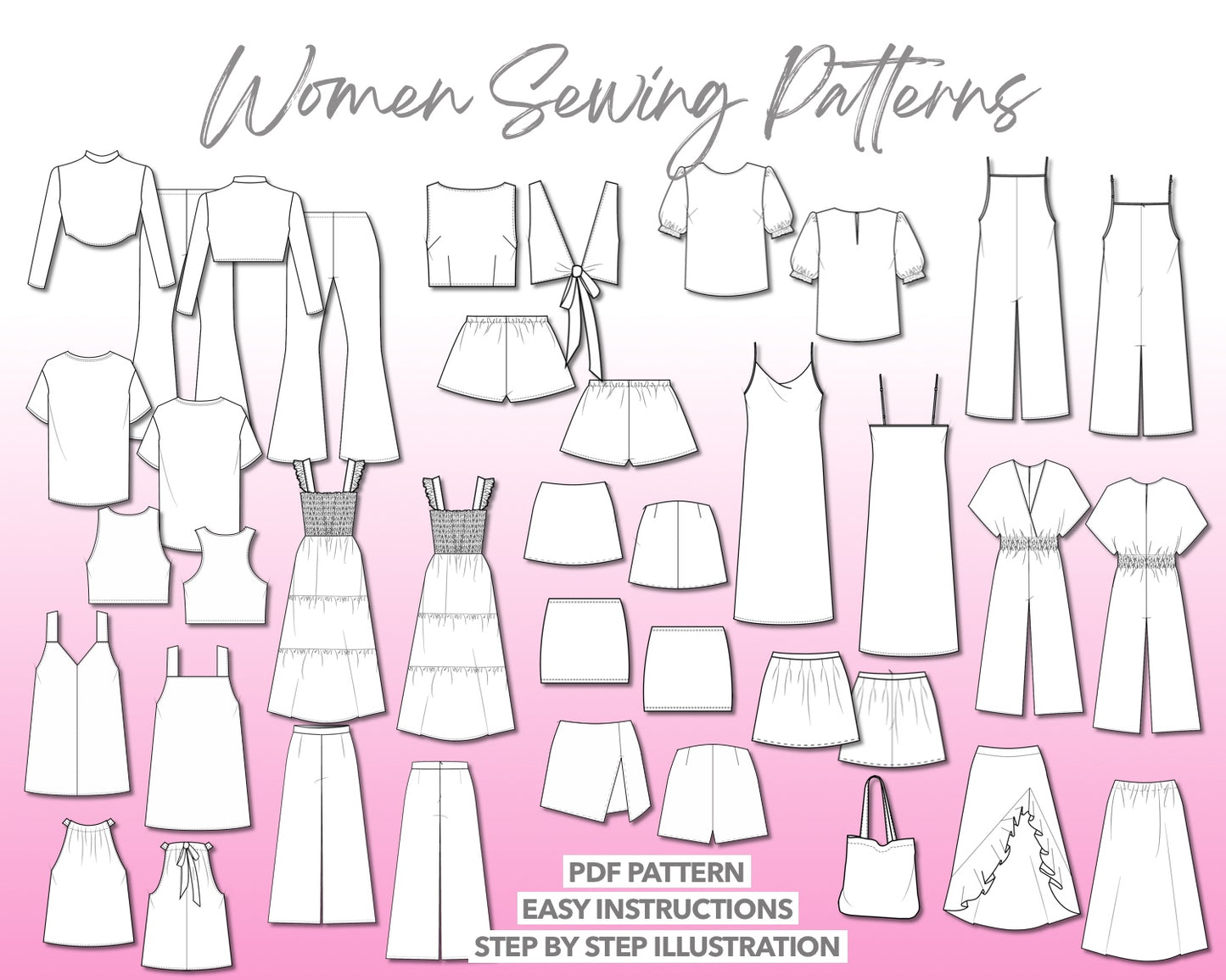 Illustration and detailed description for sewing patterns