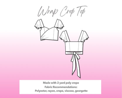 Illustration and detailed description for Wrap Crop Top sewing pattern.