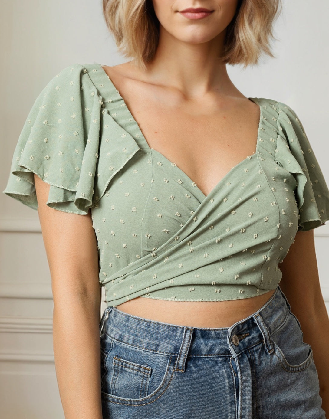 Front view of Wrap Crop Top.