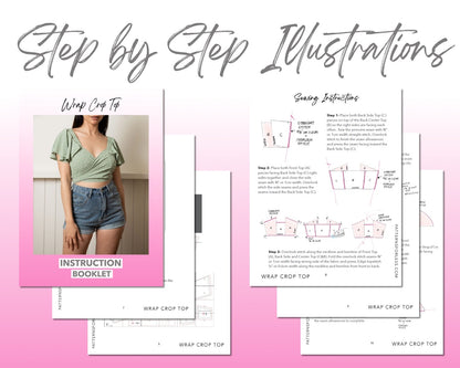 Wrap Crop Top sewing pattern step by step illustrations.