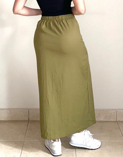 Back view of Wrap Side Tie Midi Skirt.