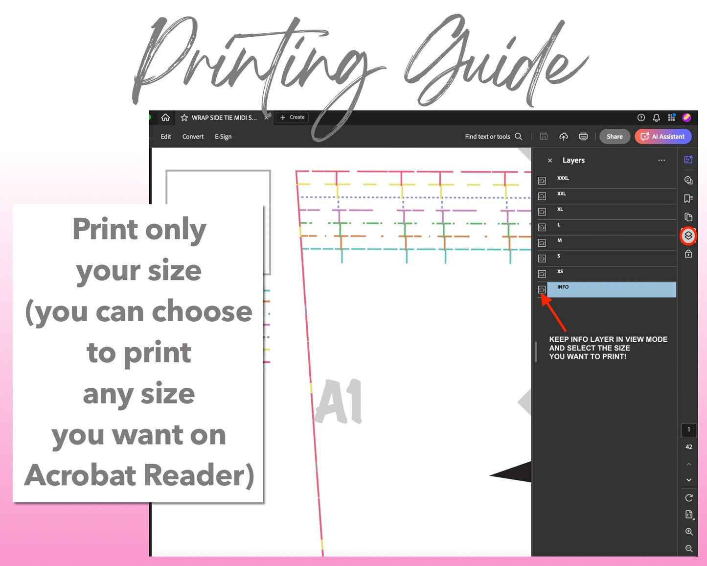 Wrap Side Tie Midi Skirt sewing pattern printing guide.