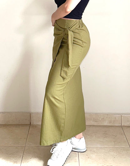 Side view of Wrap Side Tie Midi Skirt.