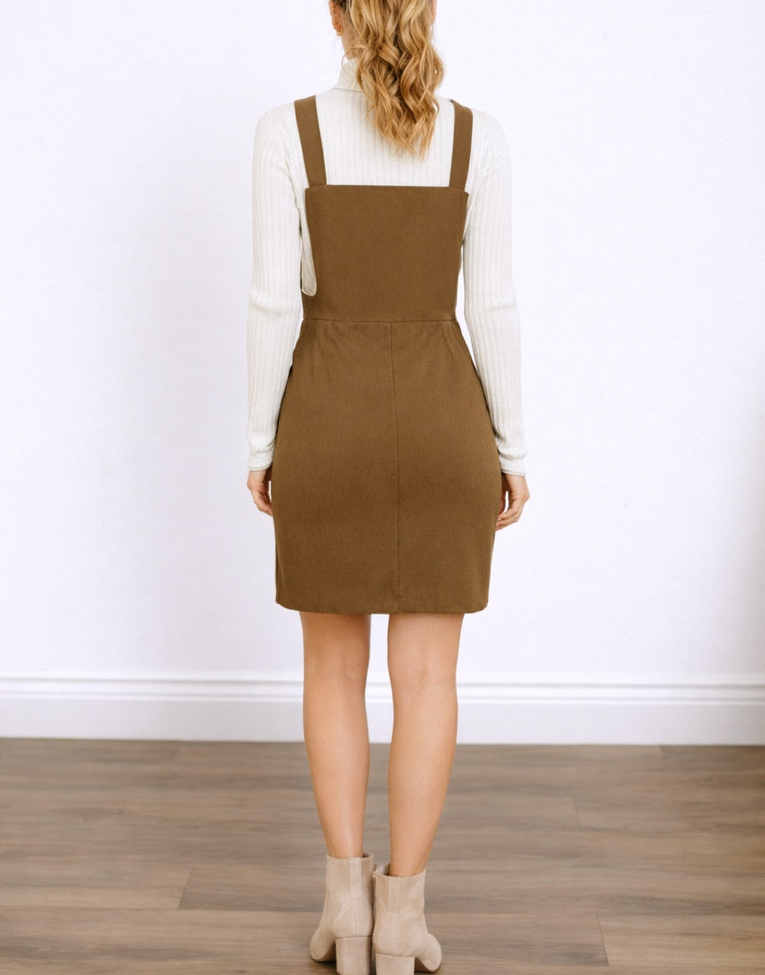 beige overall dress Willow Tiered Overall Dress Beige