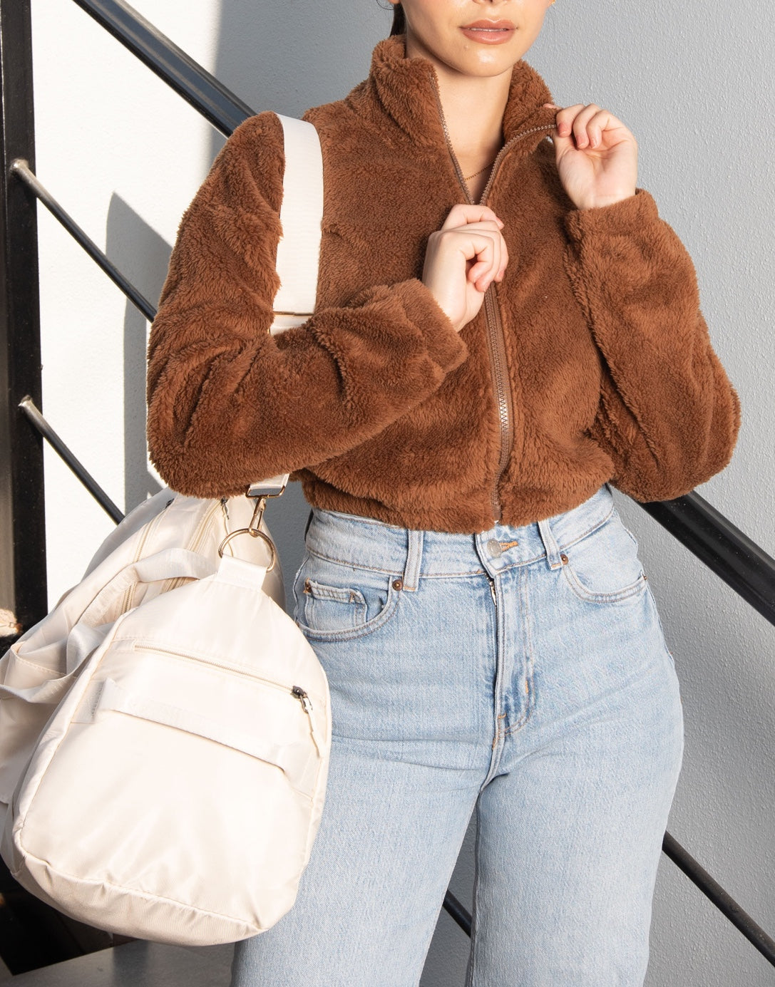 Closeup of Bomber Crop Jacket.